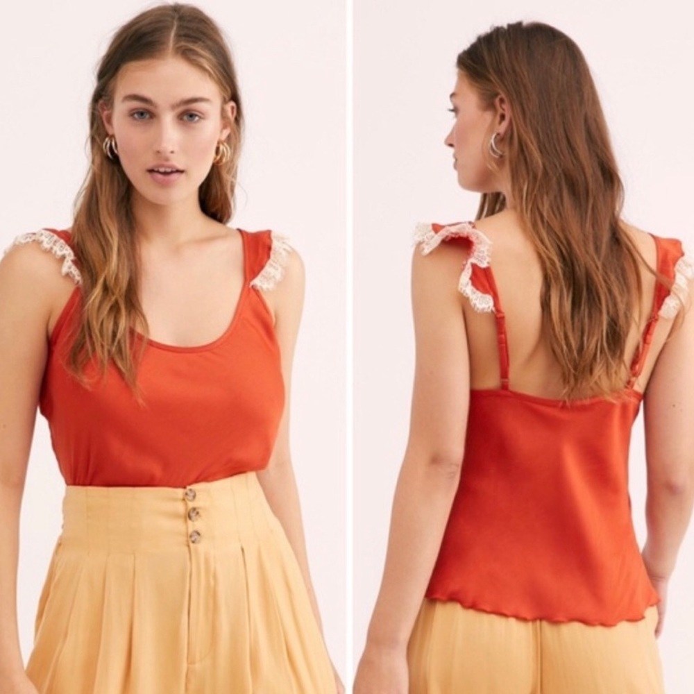 Free People Orange Ruffle Hem Camisole w/lace
